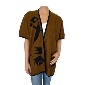 Beppa 100% Wool Art To Wear Geometric Brown/Black Blazer Jacket Women's One Size